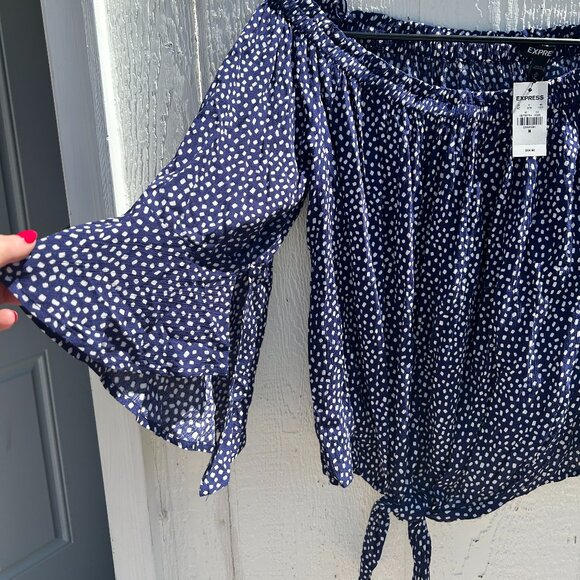 Express Blue Blouse w/ White Polka Dots - Picture 3 of 4